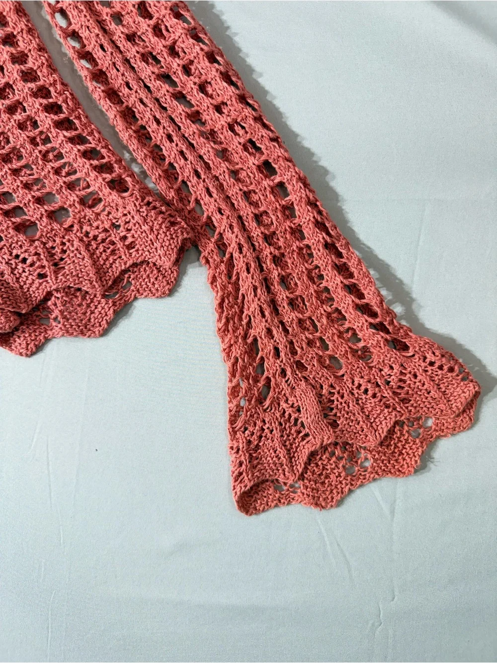 Free People Annabelle Crochet Open-Knit Coral Sweater Top scalloped boho